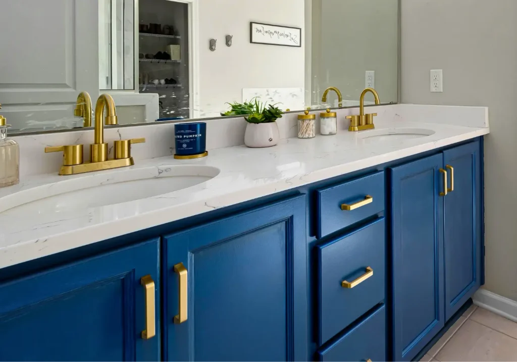 bathroom Remodel Virginia contractor blue cabinets