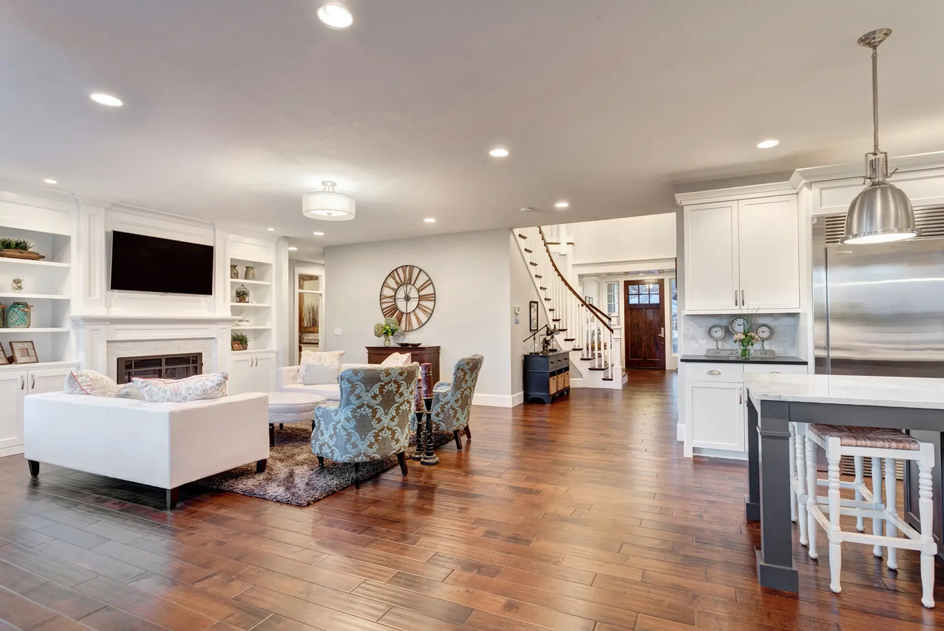 furnished living room in newly constructed home