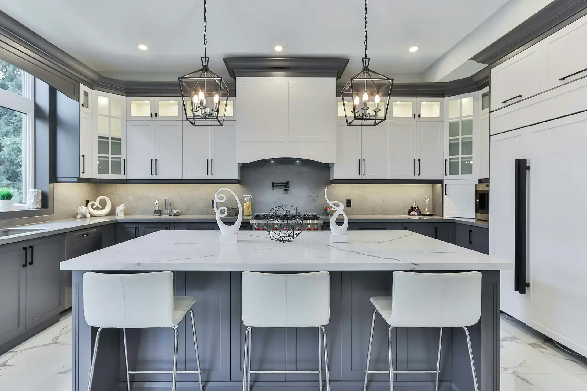 Modern kitchen with minimalist cabinetry and island
