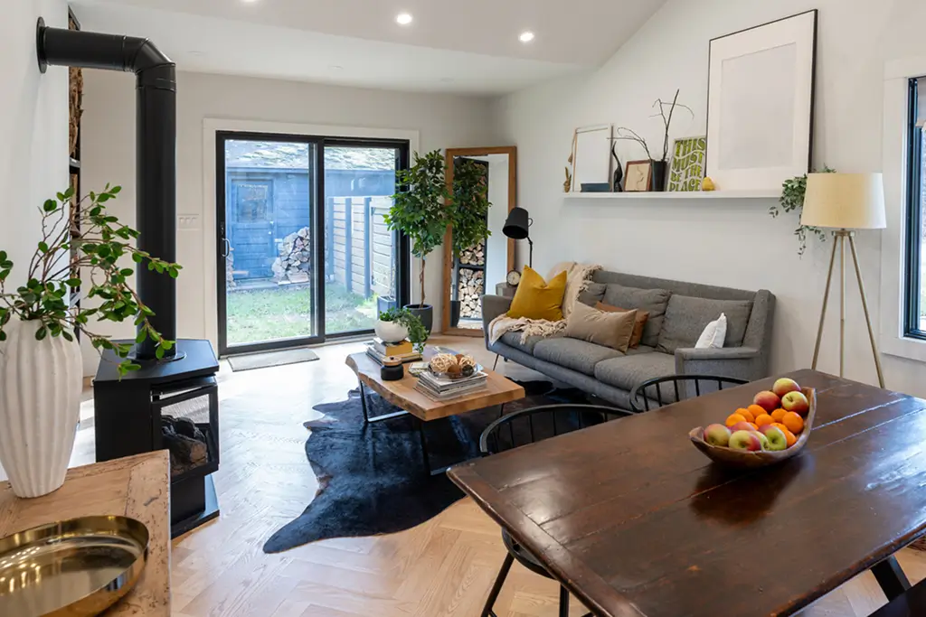 Finished interior of accessory dwelling unit with modern living space