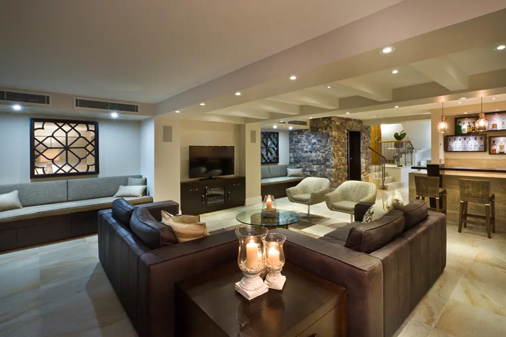 Finished basement transformed into modern living space after home remodeling