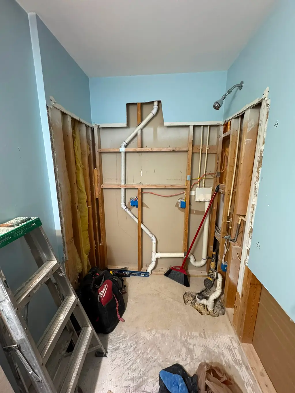 Bathroom during demolition phase before renovation in Fairfax County, VA