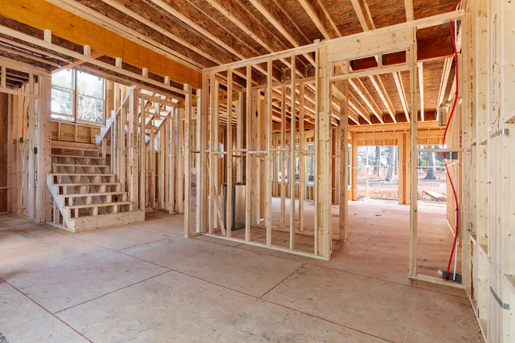 Interior framing during custom home building