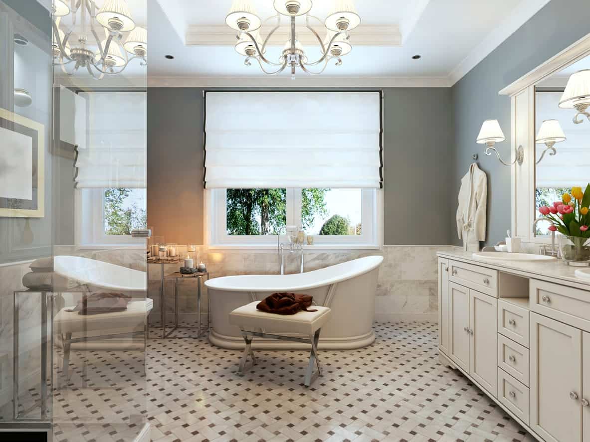 Traditional luxury bathroom remodel with double vanity in a Great Falls, Virginia home