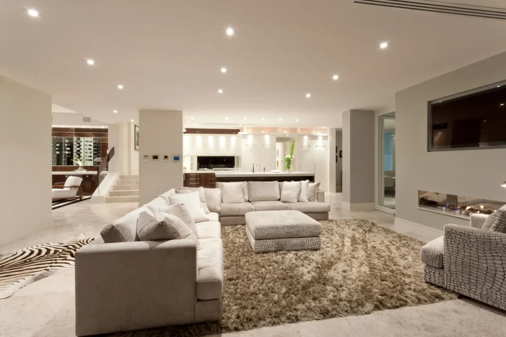 open concept basement lounge