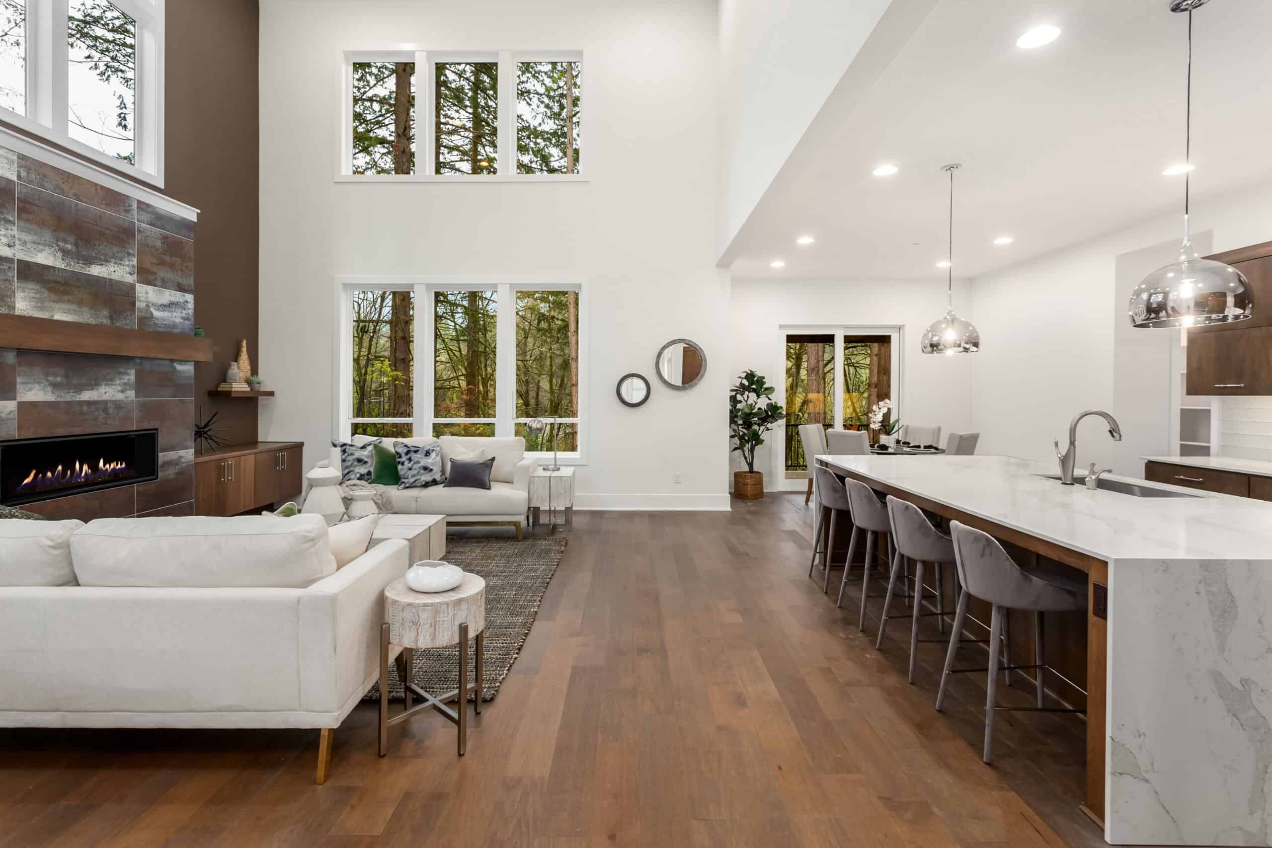 Open-concept living room from a whole-home renovation, the kind of update Middleburg estate owners request